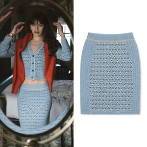 NakedCashmere NoName GEO Wool cashmere printed pencil skirt blue L